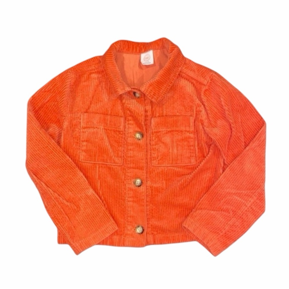 Wonder Station Neon Orange Corduroy Button Up Youth Jacket